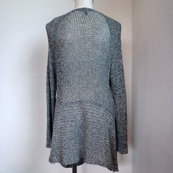 Eileen Fisher Cardigan Sweater Open Knit Linen Wool Blend Dark Neutral Womens L - Picture 3 of 13